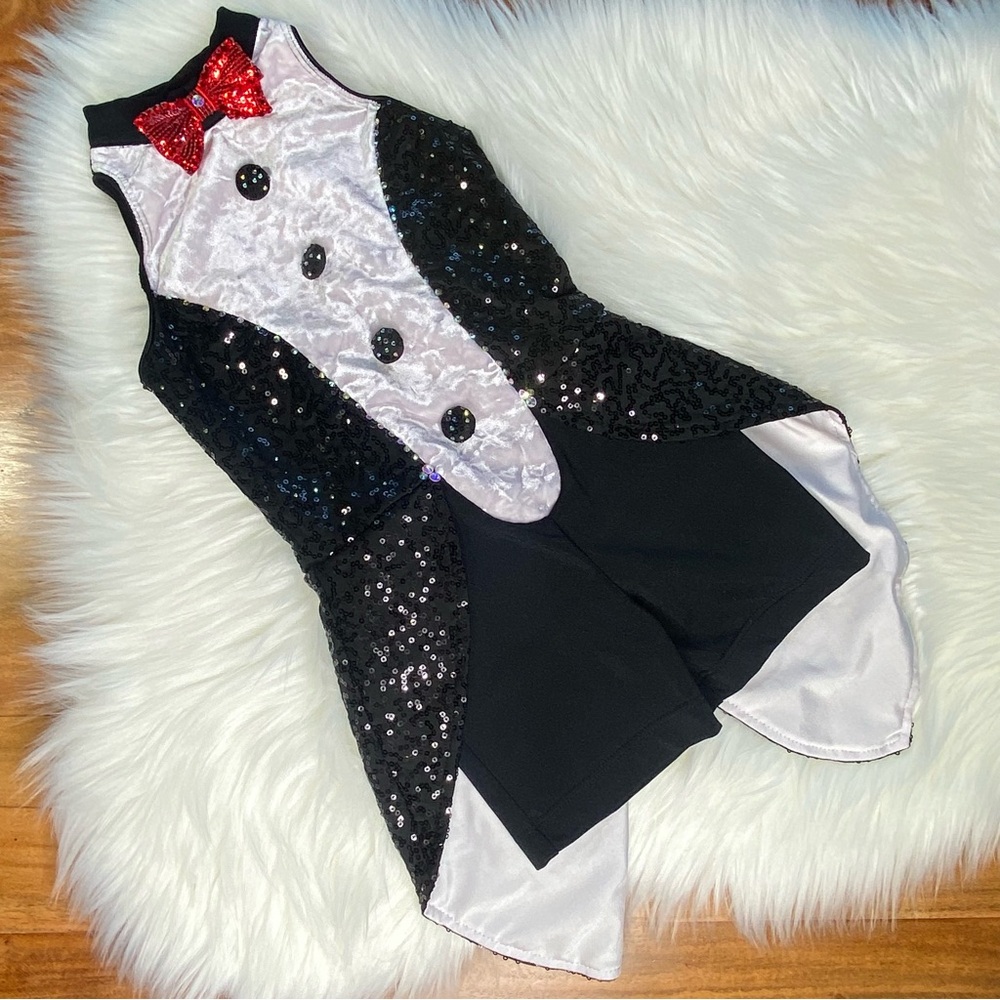 Revolution Dance Costume black/white sequins & rhinestones child small